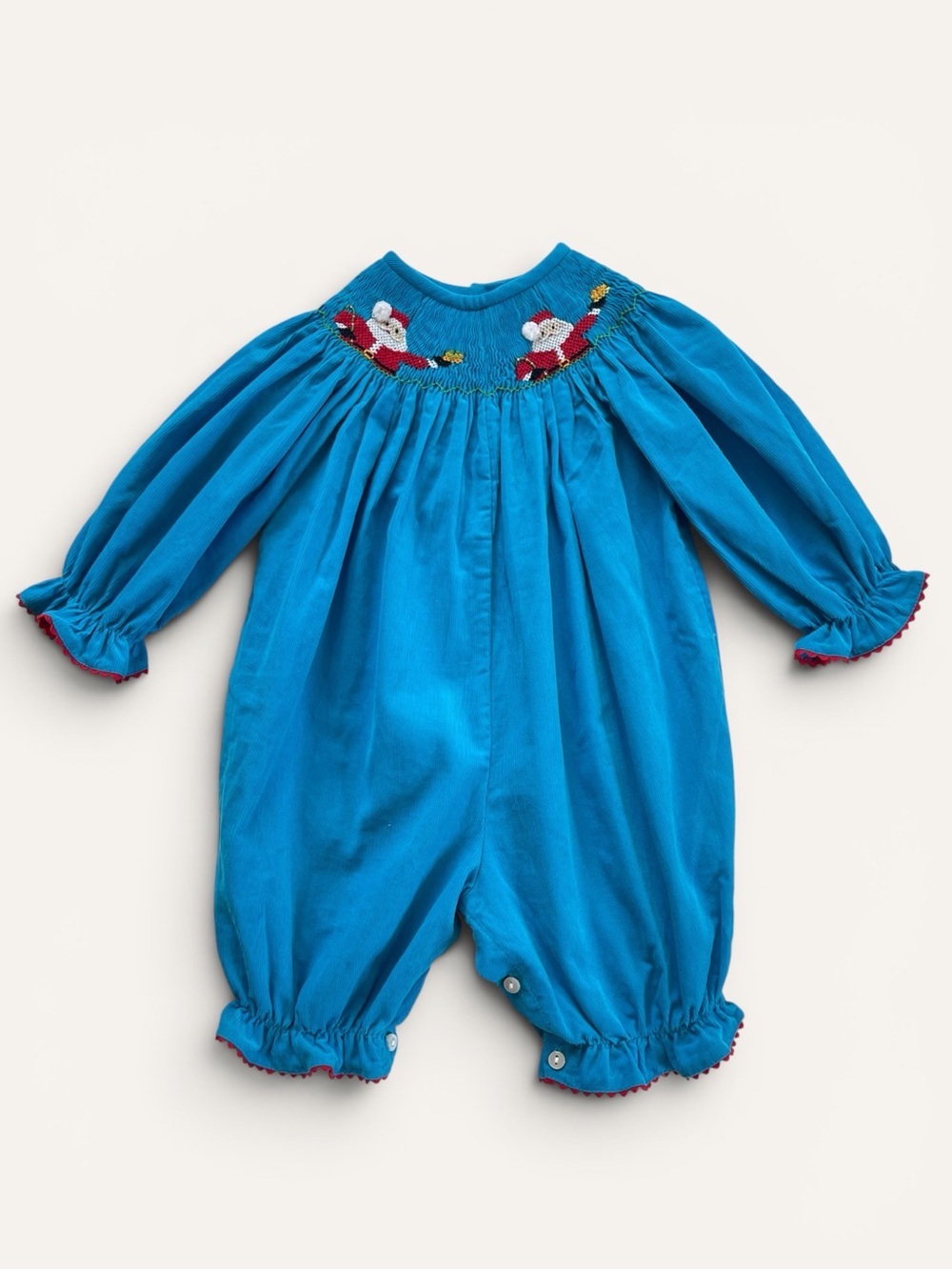 BETH TERRELL by JOHNSTON EUC/LN Hand Smocked Fine Wale Corduroy Christmas Romper